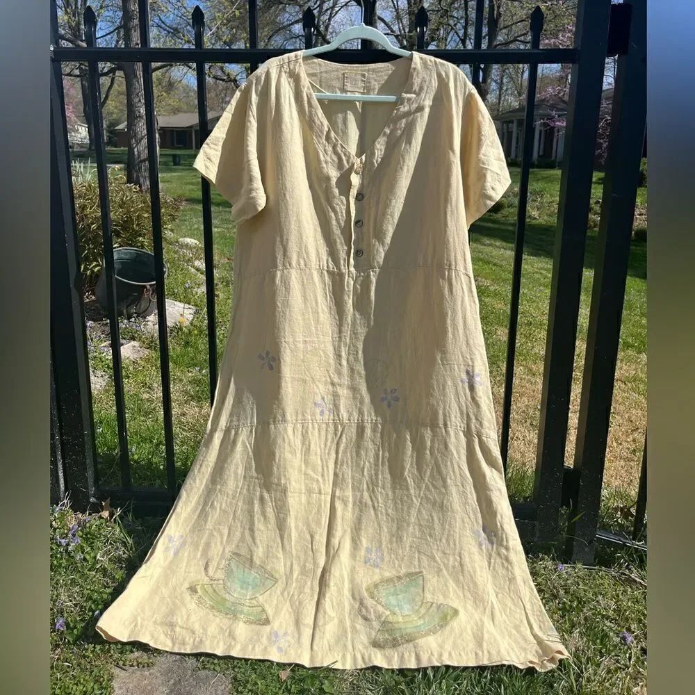 Blue Fish Hand Painted Linen Dress